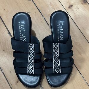 Italian Shoemakers Black Strappy Beaded Slide Mules